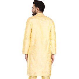 SKAVIJ Artificial Silk Kurta For Men Embroidered Indian Party Casual Shirt Wear, beige