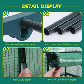 MaxWorks 51962 4 Tier Mini Greenhouse 63'' H x 27'' L x 19'' W PE Cover with UV Protection Green Indoor Outdoor Gardening Roll Up Zipper Door Grow Seedlings and Seeds Portable