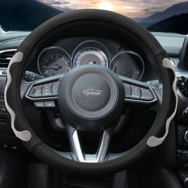 FH Group Universal Leather and Silicone Anti-Slip Grip Car Steering Wheel Cover with Gift – Universal Fit for Cars Trucks & SUVs (Gray) FH2010