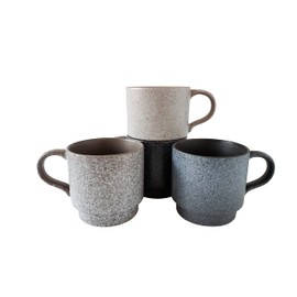 Essential Drinkware 14oz Classic Stackable Ceramic Coffee Mugs, Assorted Colors - Set of 4 Space Saving Durable Stacking Cups with Speckled Finish