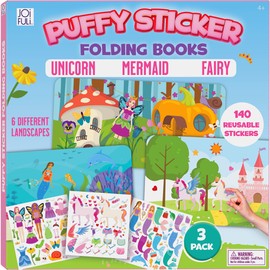 3-Pack Joifuli Mermaid, Fairy, Unicorn Reusable Puffy Sticker Activity Books Gift for Girls – Includes 140 Stickers