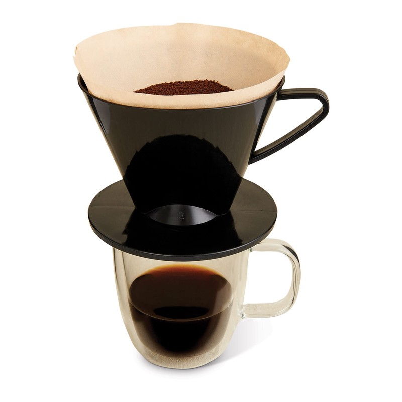 Fino Pour-Over Coffee Brewing Filter Cone, Number 2-Size, Black, Brews