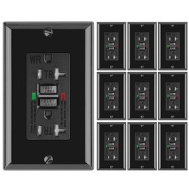 10 Pack - POWAWINI GFCI Outlet 20 Amp, UL Listed, Self-Test GFI Receptacles, TamperResistant, Weather Resistant, LED Indicator, with Decor Wall Plates and Screws, Indoor or Outdoor Use (Black)