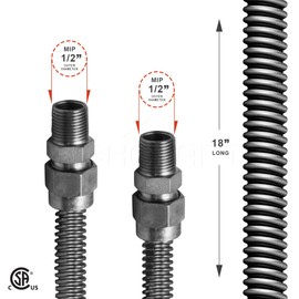 Highcraft GUHD-TT38-18B Gas Line Hose 1/2'' O.D. x 18'' Length with 0.5 in. MIP Fitting, Uncoated Stainless Steel Flexible Connector, 18 Inch