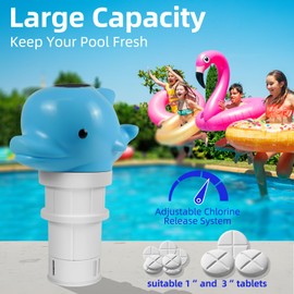 AHJ Solar Dosing Float Pool, 24 cm Dolphin Chlorine Float with Light, Dosing Float for 7.5 cm Chlorine Tablets, Pool Chlorine Float with Automatic Night Lighting for Pool and Whirlpool