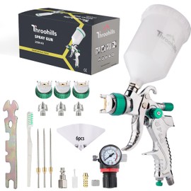 Throohills Professional HVLP Spray Gun, 1.4/1.7/2.0mm Nozzle HVLP High Atomization Flow Adjustable Pneumatic Gravity Spray Gun(Green)