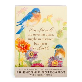 Cottage Garden Friendship Scripture 6.3 x 4.6 Inch Blue and Yellow Cardstock Greeting Cards 4 Designs Set of 12