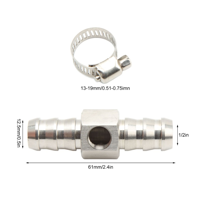 Fuel Line T Fitting Adapter 304 Stainless Steel Pressure Gauge
