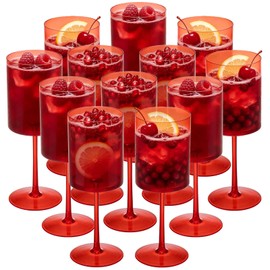 JLYLOL 12 Pcs Red Plastic Champagne Flutes 10 OZ Large Champagne Glasses Reusable Acrylic Wedding Toasting Glassware Water Goblets Stemmed Drinking Cups Wine Glasses For Wedding Christmas