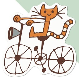 Medium 100mm 'cat Riding Bicycle' Permanent Sticker Decal for Cars/Windows/Bins/Walls etc (DW00097513)