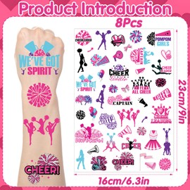 Yoyuspy Cheerleading Temporary Tattoos Stickers - 200+ Cheerleading Decorations Favors for Party, Cheerleader Tattoo Stickers Gifts for Kids Adults, Cheer Sport Team Spirit Party Supplies Prizes