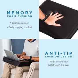 LAPGEAR Memory Foam Lap Desk with Wrist Rest and Media Slot - Large - Silver Carbon - Fits up to 17.3 Inch Laptops and Most Tablets - Style No. 91365