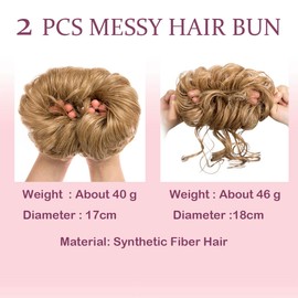 2PCS Messy Bun Hair Piece Tousled Updo Elastic Hair Bun Hair Piece for Women Synthetic Messy Hair Bun Donut Accessories (Ash Blonde)
