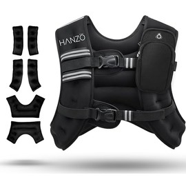 HANZO - Adustable Running Weight Vest Premium Weighted Vest Running, Workouts, Fitness, Running, Hiking, Workout Weighted Vest Easy Washing (Black, 20lbs)