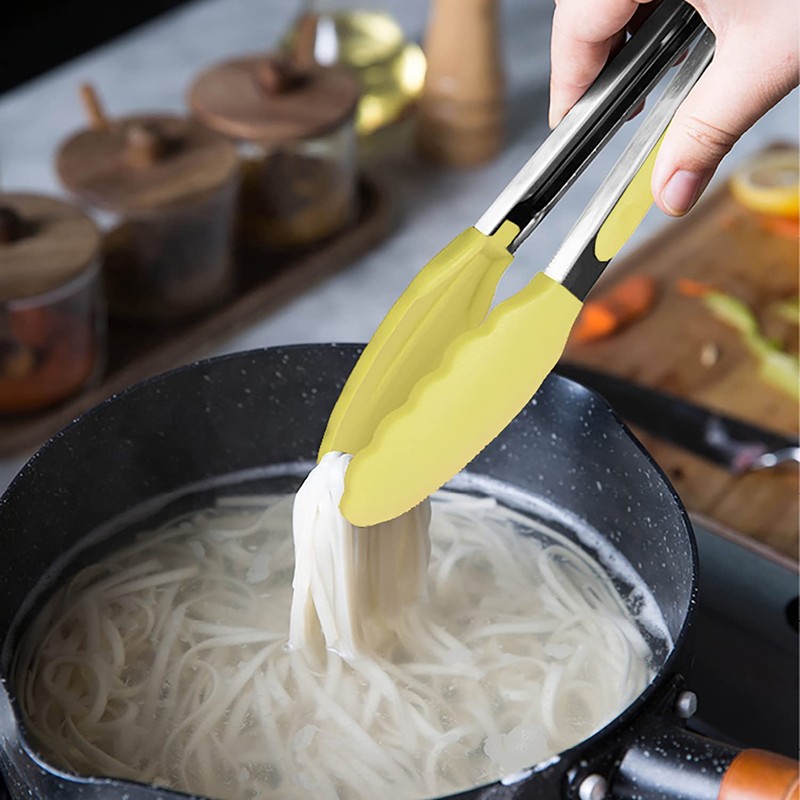 HINMAY Small Appetizer Tongs 7-Inch Silicone Tipped Kitchen Tongs, Set