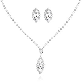 Uloveido Crystal Necklace and Stud Earrings Set, Silver Color Marquise Cubic Zirconia Diamond Wedding Bridal Set for Women Bridesmaid Jewelry CA533