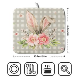 Spring Easter Dish Drying Mats for Kitchen Counter 16×18 Inch Cute Bunny Flowers Small Microfiber Drying Mat Kitchen Accessories Dish Rack Mat Drainer Pad Washable Absorbent