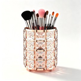 Organizador de Brochas de Maquillaje con Cristales, Portacepillos de Maquillaje Portalápices para Almacenamiento Pinceles de Maquillaje Delineadores L