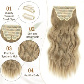 Vigorous Clip in Hair Extensions 6Pcs Mixed Dirty Blonde Hair Extensions Clip Ins 20Inch Natural Soft Synthetic Hairpieces for Women(Mixed Dirty Blonde)