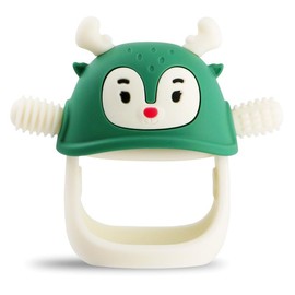 Smily Mia Reindeer Baby Teether for 6-12 Months, Easy-Grip Silicone Chew Toy with Stem Handle, 100% Food Grade BPA-Free Teething Toy for Babies, 1PCS - Color: Green