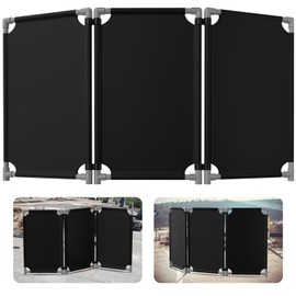 3 Panels Safety Barricade,5.8FT Foldable Security Barrier Gate with Heavy Duty PVC Frame,High Visibility Black Color,Crowd Control Restricted Area Pedestrian Barricade Traffic Fence
