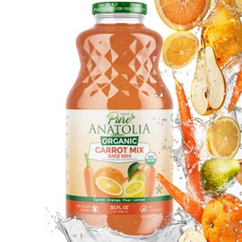 Organic Carrot Mix Juice by Pure Anatolia - Rich Vitamin C Source Vegan Gluten free, Immunity Boosting Carrot, Orange, Pear, Lemon Mix - Reusable 1 Glass Bottle of 32 fl oz.