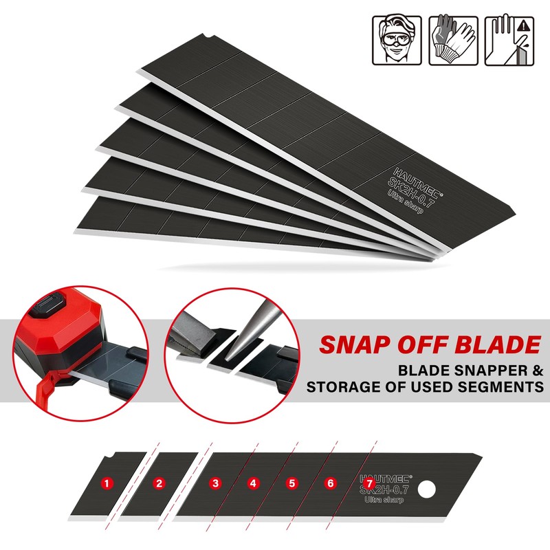 HAUTMEC 10PC 25mm Heavy Duty Utility Knife Blades, SK2H Steel