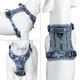 PHOEPET No Pull Tactical Dog Harness,Service Dog Vest with Molle & Loop Panels,Easy Control with Handle for Medium Dogs(Desert Gery,M)