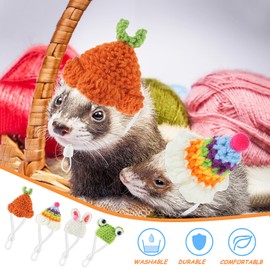 Thinp 4 Pcs Hamster Hats,Hamster Clothes Knitted Hats for Small Animals Cute Tiny Hamster Hat with Adjustable Strap Snake Hat Hamster Birthday Hat Cute Rainbow Bunny Carrot Tiny Hats for Guinea Pig