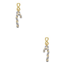 Delight Jewelry Two-tone 3-D Candy Cane Goldtone Infinity Post Earrings