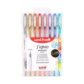 Uni-Ball Mitsubishi Pencil - 8 Signo Gel Pens - Metallic Colours - Tip 0.8mm - Medium Font - Creative Inline Skates for Cards and Creative Hobbies