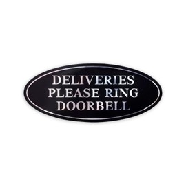 1PC Silver Deliveries Please Ring Doorbell Sign, 7x3 Inches - Aluminum - Self-Adhesive Ring Door Bell for Service Assistance
