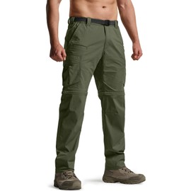 CQR Men's Convertible Cargo Tactical Pants, Water Resistant Outdoor Hiking Pants, Zip Off Lightweight Stretch Work Pants, Runyon Cargo with Belt Green Kelp, 38W x 30L