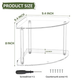 Sezanrpt 2 Tier Acrylic Corner Shelf Organizer Storage 9.5x9.5x8 Inch, Transparent Countertop Corner Shelf for Bathroom, Kitchen, Bedroom, Office, Study Room