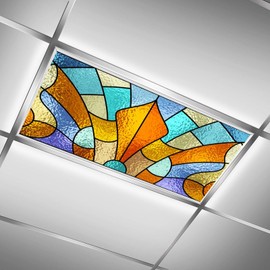FALE QTUOM 2 Pcs Stained GlassFluorescent Light Cover for Classroom - Magnetic Fluorescent Light Covers for Office Classroom Home Drop Ceiling, 4 X 2 Feet
