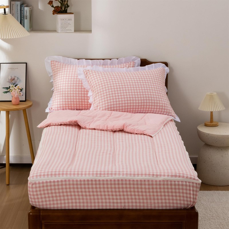 Aimuan Zipper Bedding Twin Zip Up Bedding Set Pink Checked