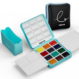 12 Colors Pocket Travel Watercolor Set, Mini Watercolor Paint Set with Portable Case,Coloring Mixing Palette, Water Wash Cup,for Adult Artist Beginner Watercolor Painting Lovers