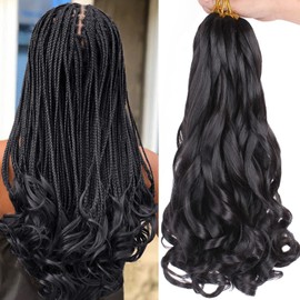 COOKOO 9 Packs French Curly Braiding Hair 14 Inch Natural Black Pre Stretched Bouncy Braiding Hair Loose Wavy Crochet Braids Hair French Curls Synthetic Hair Extensions for Women and Kids 1B#