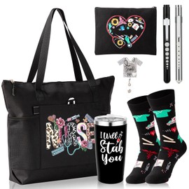 Hoflatria 7 Pcs Nurse Gifts for Womem Appreciation Gift Set Include Nurse Tote Bag Nurse Penlight Nurse Makeup Bag Socks Tumbler Nurse Lunch Bag for Nurse Graduation Gift RN Gift