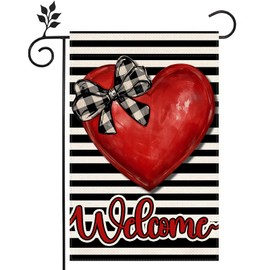 Hello Valentine Garden Flag 12 x 18 Inch Burlap Watercolor Stripes Love Heart Valentine's Day Home Yard Outdoor Decoration Spring Garden Flag -B