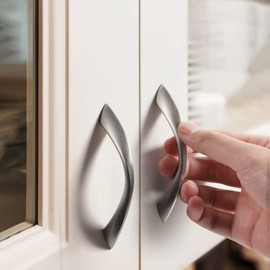 JIASENBAO 10 Pack Brushed Nickel Cabinet Pulls 3 Inch Arch Twisted Silver Handles Drawer Kitchen Cupboard Bathroom Dresser Cabinet Hardware Zinc Alloy