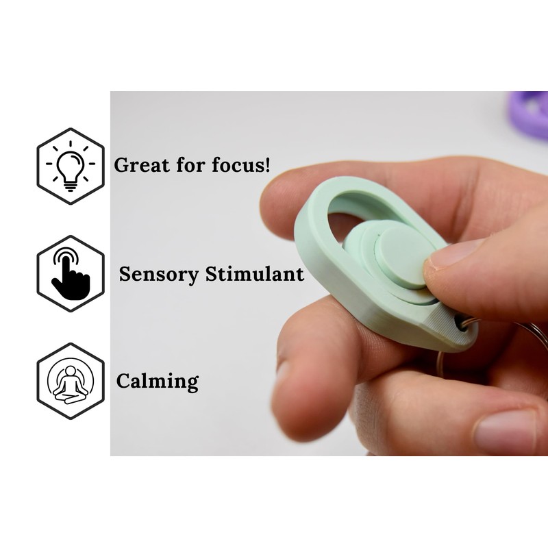 4x 3D Printed Fidget Clicker Slider Spinner Keyring Three Fidget