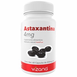 VIZANA NUTRITION  Astaxantina Natural AstaPure 4mg con Omega 3, DHA y EPA, Capsulas de Gelatina Blanda (60 Caps-450 mg), Origen Israel                
