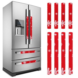 LimBridge Christmas Refrigerator Door Handle Cover, Design with Snowflakes, Two Sizes Red 8pcs Handle Cover for Kitchen Fridge, Microwave, Dishwasher Handle Decorations
