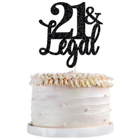 Qertesl - Decoración para tartas de cumpleaños con purpurina negra de 21 años, decoración para tartas de 21 cumpleaños, decoración para tartas de 21 aniversario, decoraciones para fiestas de cumpleaños para niños y niñas