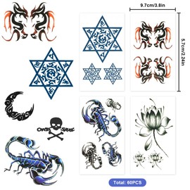 AOOWU Temporary Tattoos, 60 Sheets 3D Realistic Skeleton Cross Symbols Tattoo Flower Tattoo Sticker, Waterproof Fake Tattoos for Kid Adults Men and Women, Black Tiny Fake Face Tattoo for Neck Arm Hand