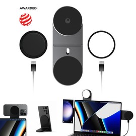 rollingsquare EDGE Pro Full Kit - Computer Mount / Stand Accessory, MagSafe Modular Workstation Kit for Smartphones and Tablets; Includes 1x Edge Pro (ultra thin 2.5mm / 0.1in), Wireless Charger, and Light (5 brightness settings) - Color: Asteroid Grey