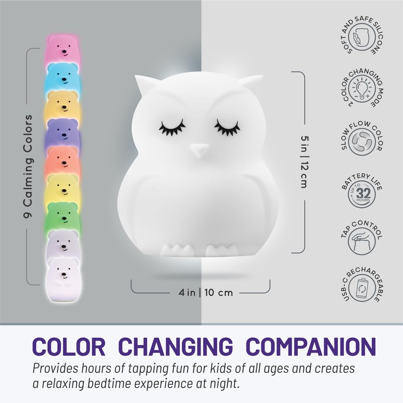 Lumipets Animal Kids Night Light, Junior Owl, Soft and Safe