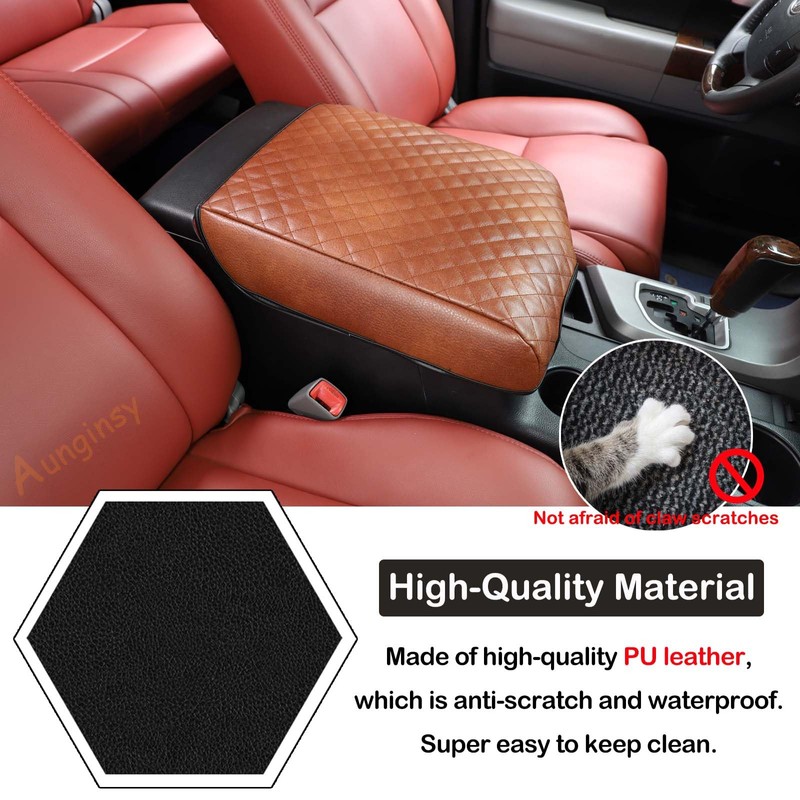 Aunginsy Car Leather Center Console Protector Cover Compatible with Tundra/Sequoia