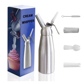 Cream Whipper (1-Pint) - 500 ml Professional Aluminum Whipped Cream Dispenser with 3 Decorating Nozzles (Straight, Tulip, Star) - Uses Standard N20 Cartridges (not Included)